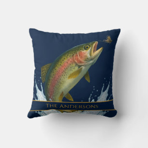 Vliegvissen waterverf forel vis marine blauw kussen