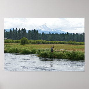 Vliegvisser op de Metolius Rivier, Oregon Poster