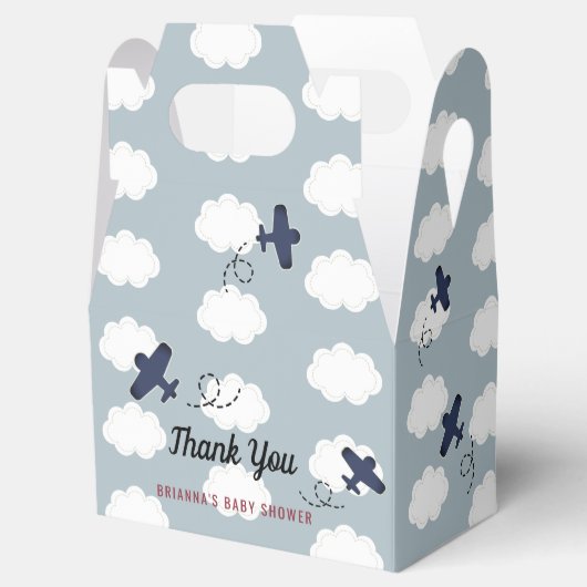 Vliegvliegtuig Clouds Blue Sky Boy Baby shower Bir Bedankdoosjes (Geopend)