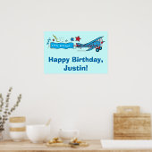 Vliegvliegtuig Happy Birthday Name Poster (Keuken)
