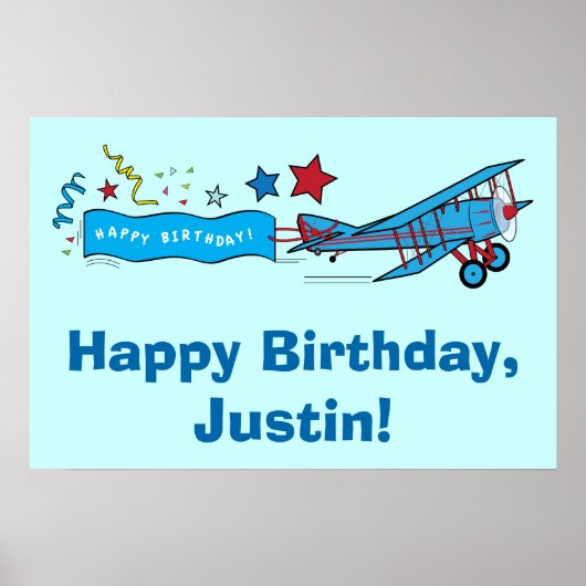 Vliegvliegtuig Happy Birthday Name Poster (Voorkant)