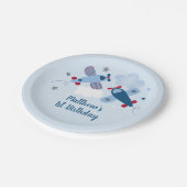 Vliegvliegtuig Stars Clouds Birthday Papieren Bordje (Gekanteld)