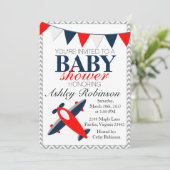 Vliegvliegtuig | Uitnodiging tot Baby shower (Staand voorkant)