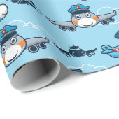 Vliegvlucht met piloot van een vliegtuig tegen een cadeaupapier (Rol Hoek)