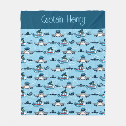 Vliegvlucht met piloot van een vliegtuig tegen een fleece deken (Voorkant)