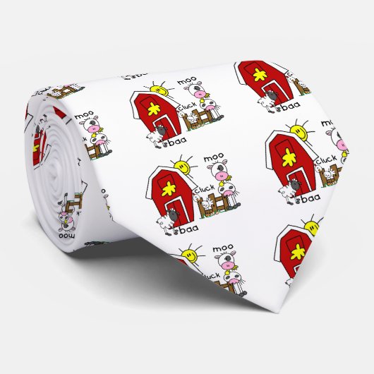 Vlik Afbeelding Farm Animals Stropdas (Opgerold)