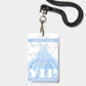 Vlindans Blauw Zilver Sweet 16 VIP Pas Badge (Voorzijde met lanyard)