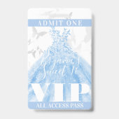 Vlindans Blauw Zilver Sweet 16 VIP Pas Badge (Achterkant)