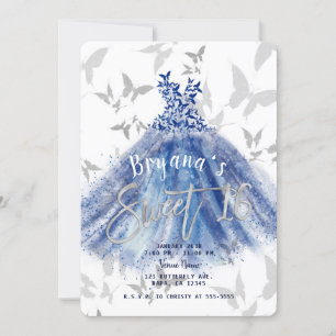 Vlindans Blauwe Jurk Zilver Sweet 16 Kaart