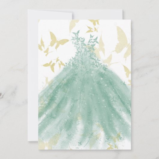 Vlindans Groene Jurk Gouden Bruidsmeisjesjurk Kaart (Achterkant)