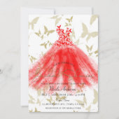 Vlindans Rode Jurk Gouden Bruiloft Feest Kaart (Voorkant)