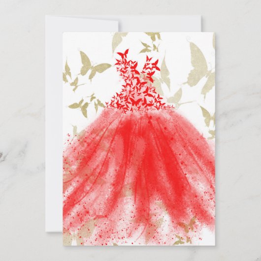 Vlindans Rode Jurk Gouden Bruiloft Feest Kaart (Achterkant)