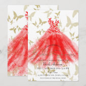 Vlindans Rode Jurk Gouden Bruiloft Feest Kaart (Voorkant / Achterkant)