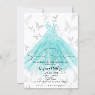 Vlindans Turquoise Jurk Sweet 16 Feestje Kaart