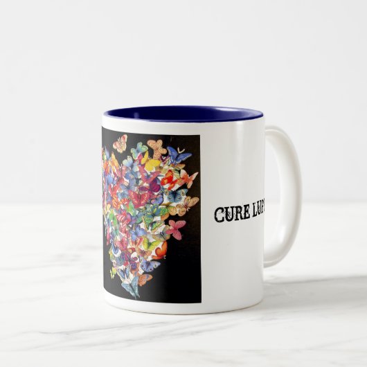 vlinder047, CURE LUPUS, CURE LUPUS Tweekleurige Koffiemok (Voorkant rechts)