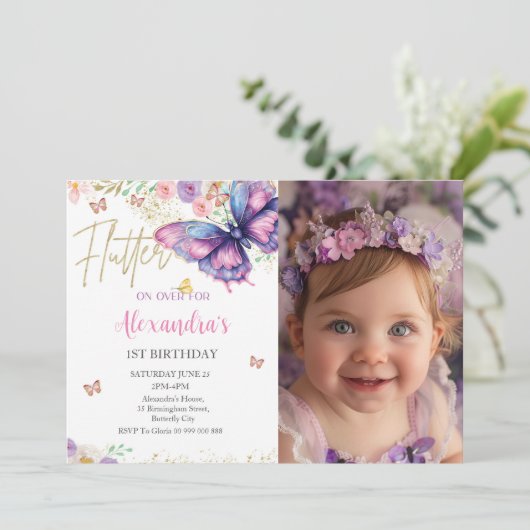 Vlinder 1e 2e 3e 4e 5e 6e foto Verjaardag Kaart (Staand voorkant)