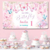 Vlinder 1e verjaardag meisje roze zomer banner