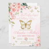 Vlinder 1e verjaardag, meisjes eerste verjaardag kaart (Voorkant / Achterkant)