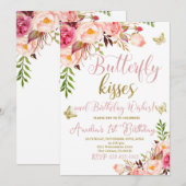 Vlinder 1e verjaardag, meisjes eerste verjaardag kaart (Voorkant / Achterkant)