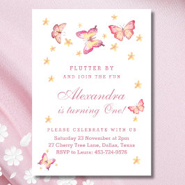 Vlinder 1e verjaardag, Roze Baby Girl Party Kaart