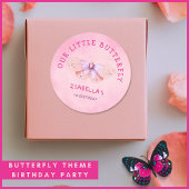 Vlinder 1e Verjaardag Thema Roze Waterverf Party Ronde Sticker
