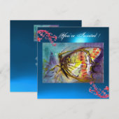 VLINDER 2 BLAUWE SAPPHIER  helder roze,rood geel Kaart (Voorkant / Achterkant)