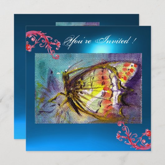 VLINDER 2 BLAUWE SAPPHIER helder roze,rood geel Kaart (Voorkant / Achterkant)