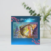 VLINDER 2 BLAUWE SAPPHIER  helder roze,rood geel Kaart (Staand voorkant)