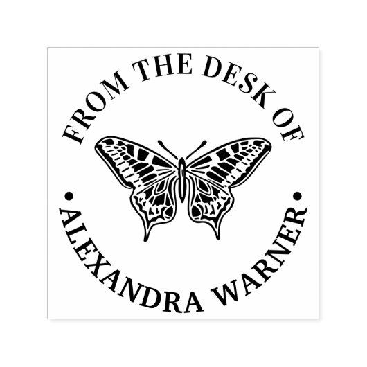 Vlinder #3 Silhouette Rond “Van het bureau van” Zelfinktende Stempel (Design)