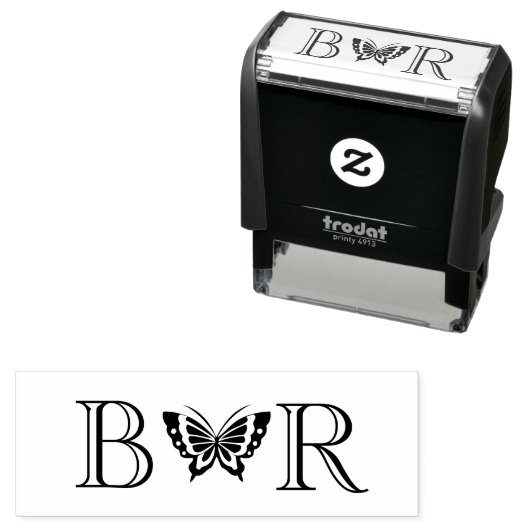 Vlinder #4C Koppel Trouw 2 Initiaal Monogram Zelfinktende Stempel (In situ)