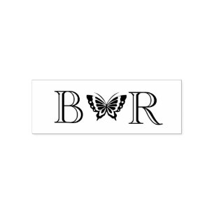 Vlinder #4C Paar Bruiloft 2 Initiaal Monogram Zelfinktende Stempel