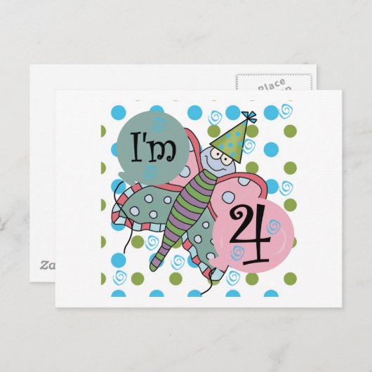 Vlinder 4e verjaardag Tshirts en geschenken Briefkaart (Voorkant / Achterkant)