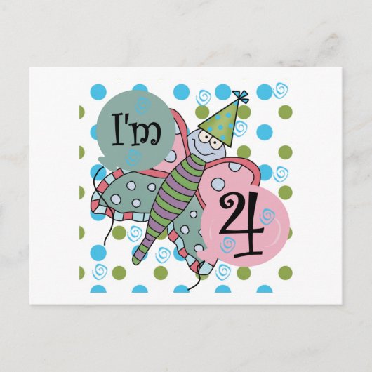 Vlinder 4e verjaardag Tshirts en geschenken Briefkaart (Voorkant)