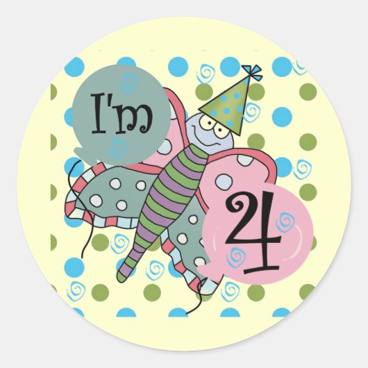 Vlinder 4e verjaardag Tshirts en geschenken Ronde Sticker (Voorkant)
