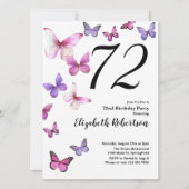 Vlinder 72ste verjaardagsuitnodiging in roze/paars kaart (Voorkant)