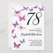 Vlinder 78ste verjaardagsuitnodiging in roze/paars kaart (Voorkant)