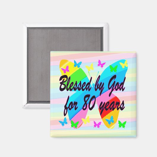  VLINDER 80E VERJAARDAG ZEGENINGEN MAGNEET (Voorkant / Achterkant)