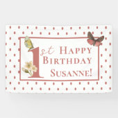 vlinder Aangepaste naam 1e verjaardag Girl Ba Spandoek (Horizontaal)