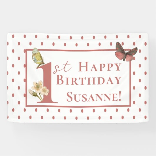 vlinder Aangepaste naam 1e verjaardag Girl Ba Spandoek (Horizontaal)