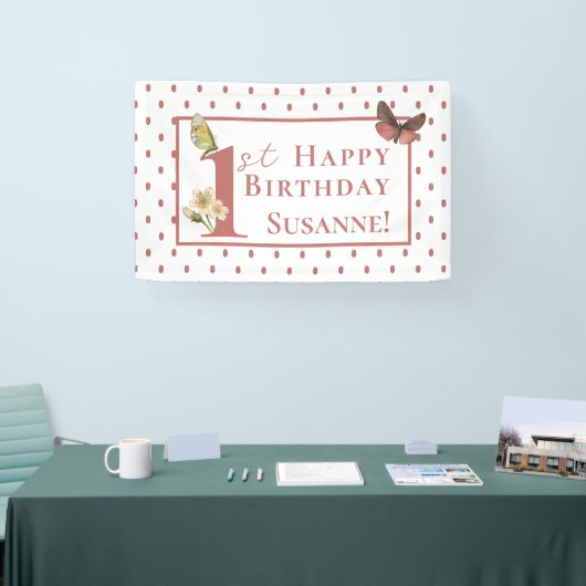 vlinder Aangepaste naam 1e verjaardag Girl Ba Spandoek (Beurs)