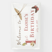 vlinder Aangepaste naam 1e verjaardag meisje Spandoek (Verticaal)