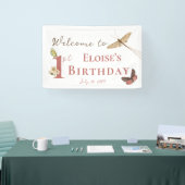 vlinder Aangepaste naam 1e verjaardag meisje Spandoek (Beurs)