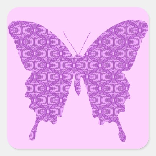 Vlinder, abstract patroon, lavender en paars vierkante sticker (Voorkant)