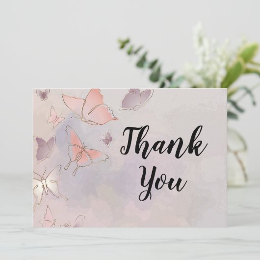 Vlinder achtergrond, roze bedankkaart (Staand voorkant)