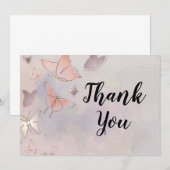 Vlinder achtergrond, roze bedankkaart (Voorkant / Achterkant)