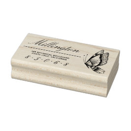 Vlinder | Achternaam Script Retouradres Rubberstempel