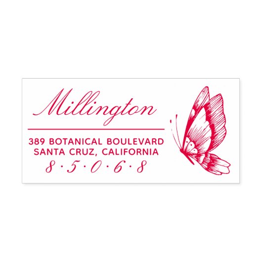 Vlinder | Achternaam Script Retouradres Zelfinktende Stempel (Design)