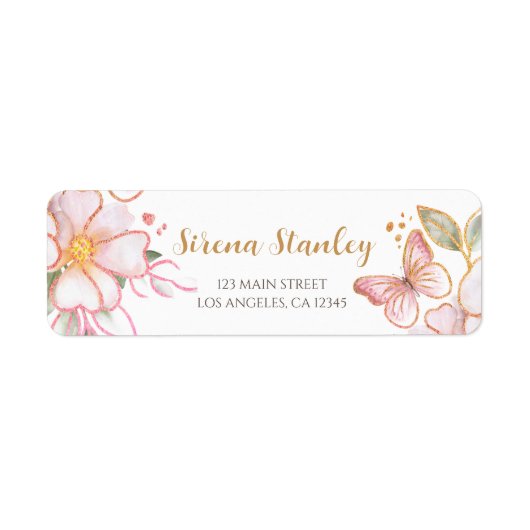 Vlinder Adresetiketten | Meisje Goud Baby shower Etiket (Voorkant)