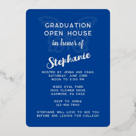  vlinder Afstuderen Folie Uitnodiging (Achterkant)