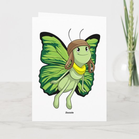 Vlinder als piloot met pilotenhoed kaart (Achterkant)